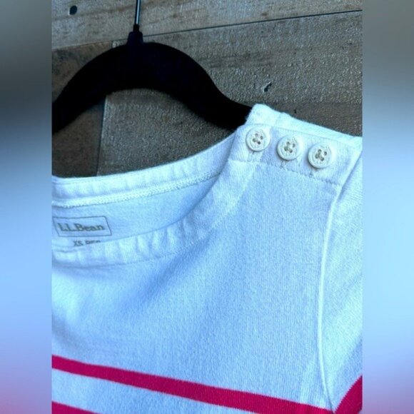 L.L. Bean Womens XS White & Pink Striped Cotton Dress W/ Button Detail - Picture 4 of 5